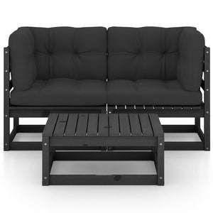 Loungegrupp med dynor 3 delar massiv furu