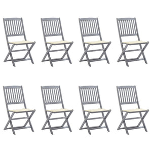 Hopfällbara trädgårdsstolar 8 st med dynor massivt akaciaträ