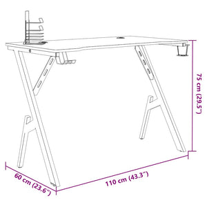 Gamingskrivbord med Y-formade ben svart 110x60x75 cm