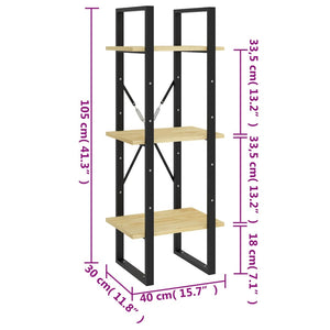 Bokhylla 3 hyllplan 40x30x105 cm massiv furu