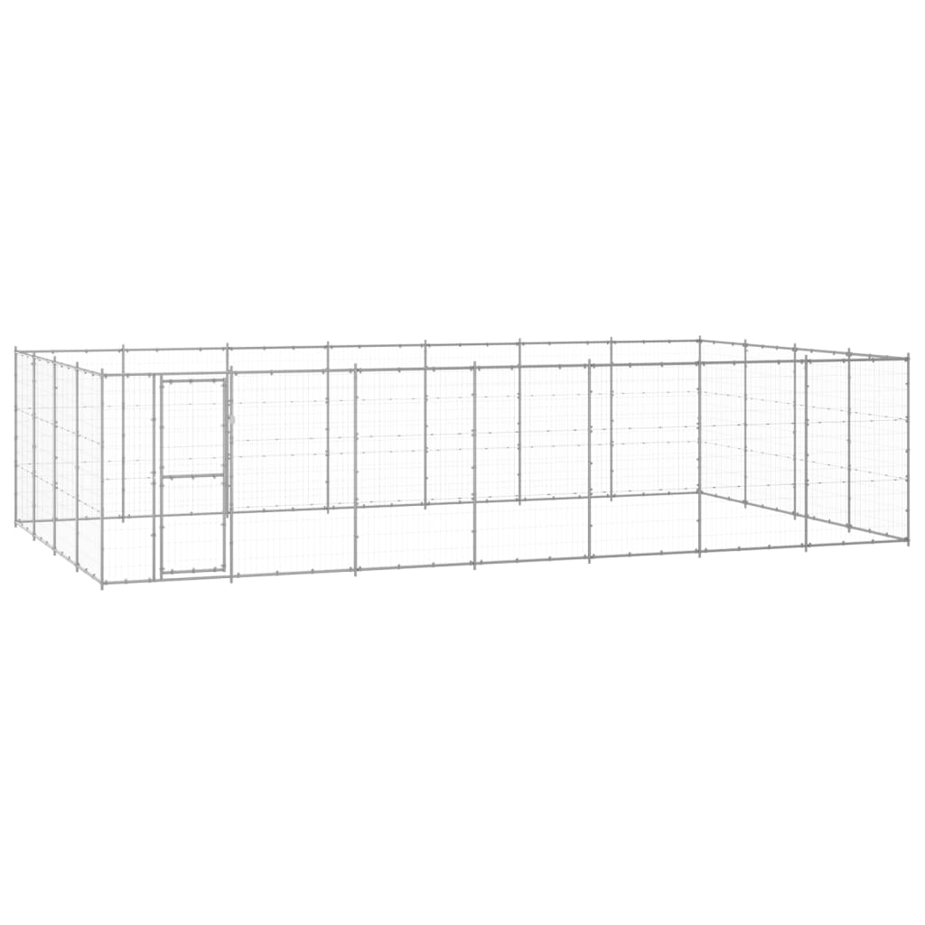 Hundgård för utomhusbruk galvaniserat stål 33,88 m²