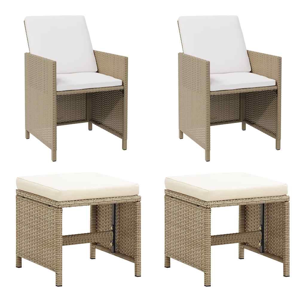 Trädgårdsstolar med pallar 2 st konstrotting beige