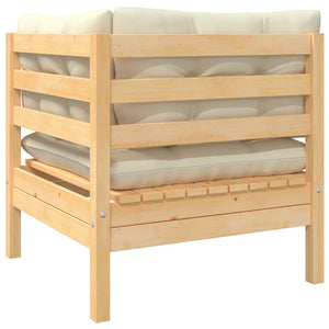 Loungegrupp med gräddvita dynor 3 delar massiv furu