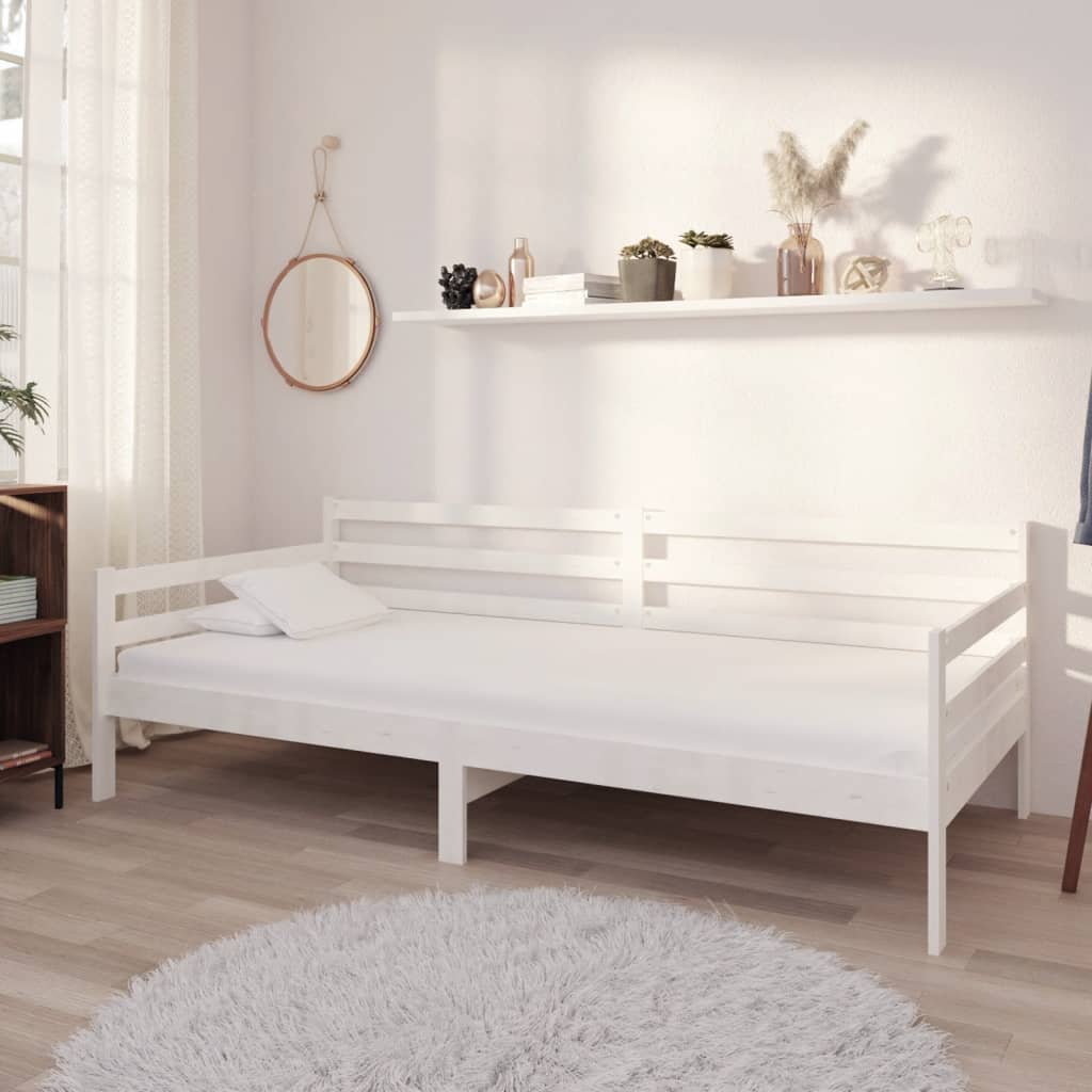 Dagbädd med madrass 90x200 cm vit massiv furu