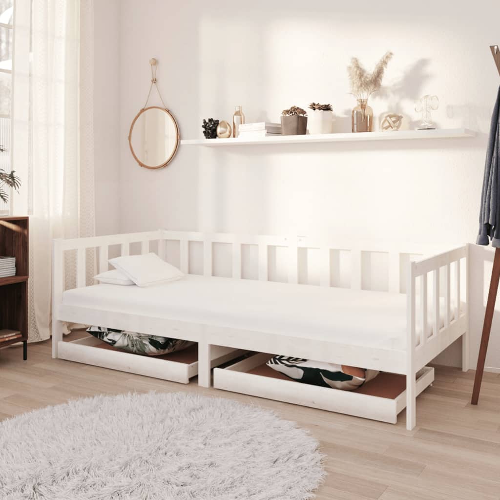Dagbädd med lådor 90x200 cm vit massiv furu