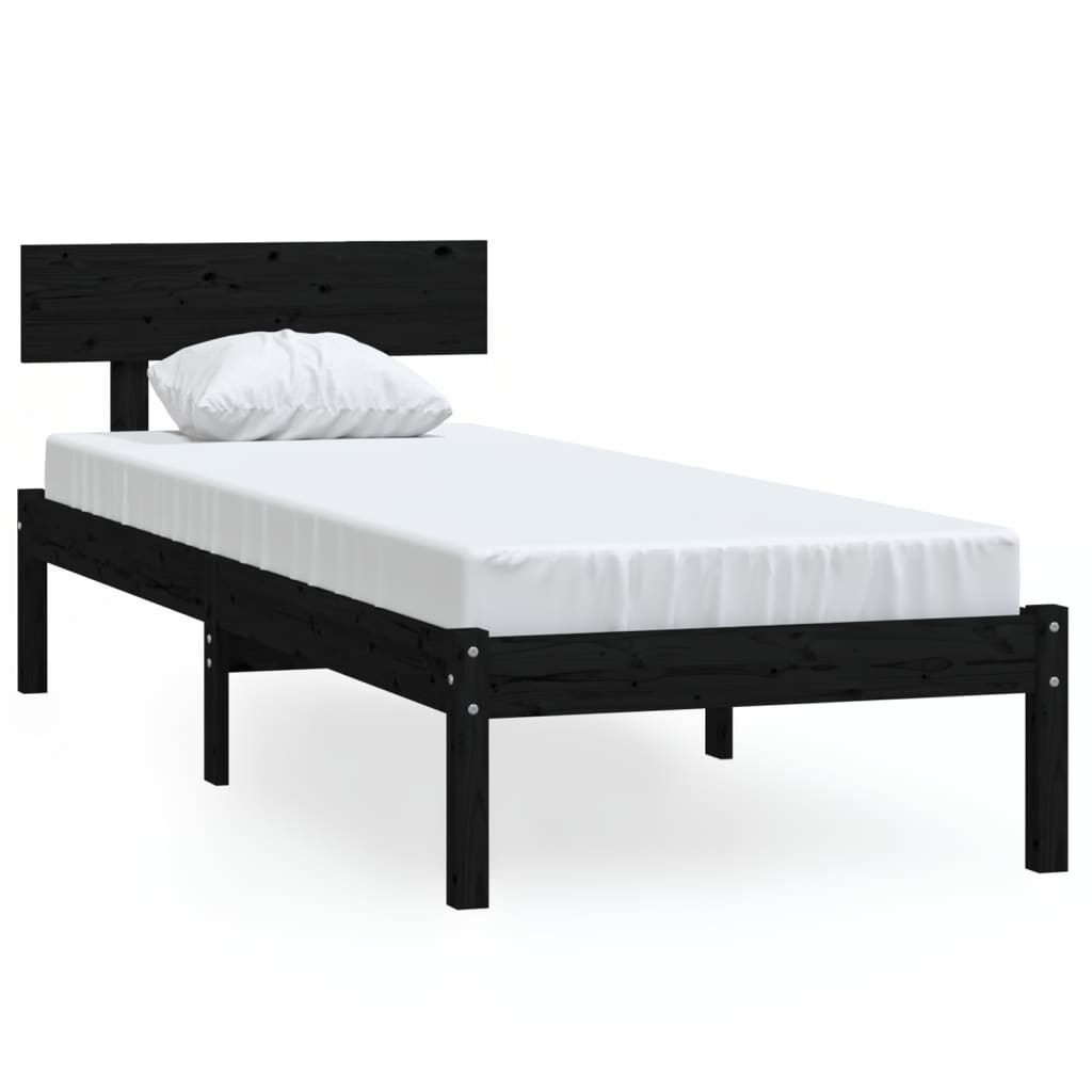 Sängram svart massiv furu 75x190 cm