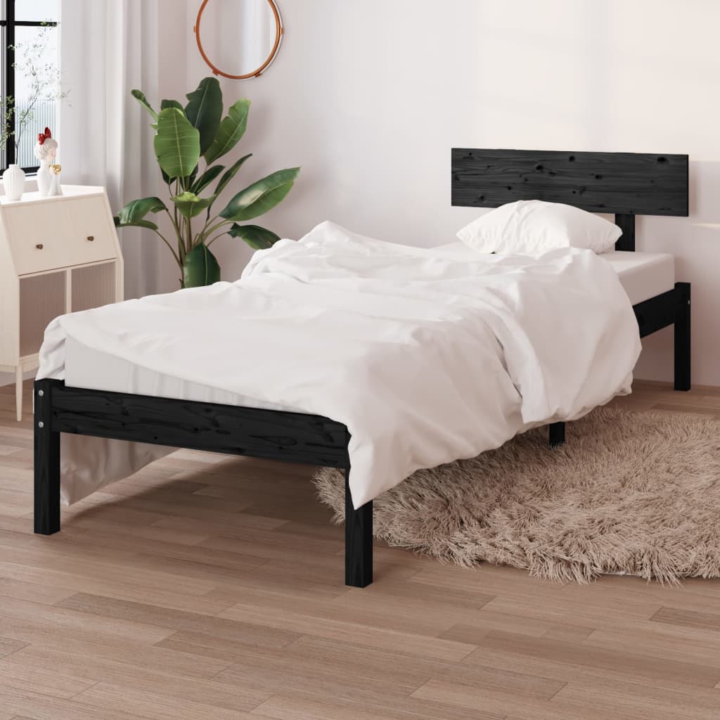 Sängram svart massiv furu 75x190 cm