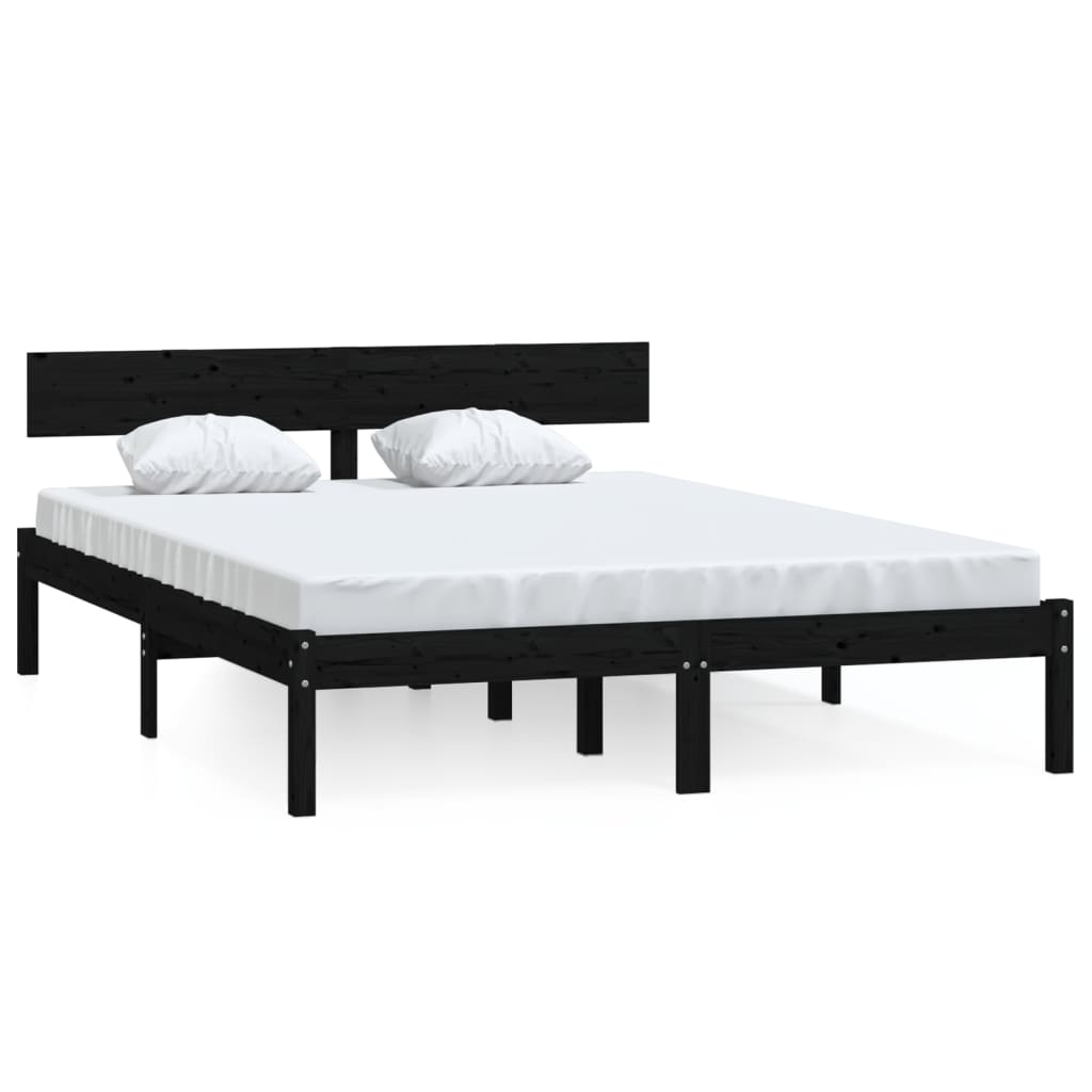 Sängram svart massiv furu 135x190 cm UK dubbel