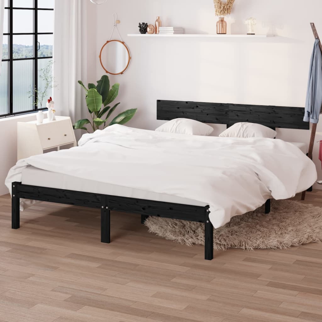 Sängram svart massiv furu 135x190 cm UK dubbel