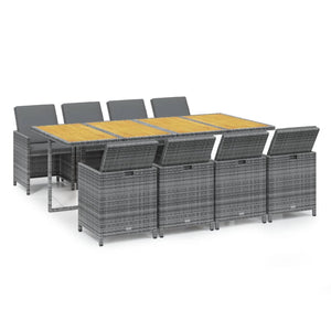 Matgrupp för trädgården med dynor 9 delar konstrotting grå