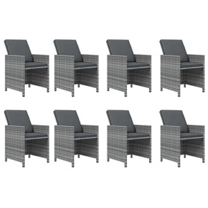 Matgrupp för trädgården med dynor 9 delar konstrotting grå