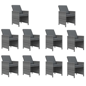 Matgrupp för trädgården med dynor 11 delar konstrotting grå
