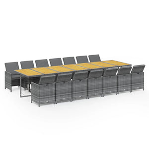 Matgrupp för trädgården med dynor 15 delar grå konstrotting