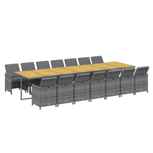 Matgrupp för trädgården med dynor 15 delar grå konstrotting