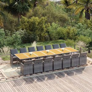 Matgrupp för trädgården med dynor 15 delar grå konstrotting