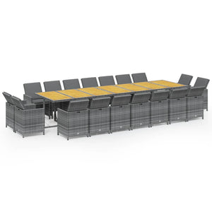 Matgrupp för trädgården med dynor 19 delar konstrotting grå