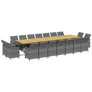 Matgrupp för trädgården med dynor 19 delar konstrotting grå