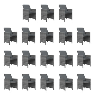 Matgrupp för trädgården med dynor 19 delar konstrotting grå