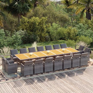 Matgrupp för trädgården med dynor 19 delar konstrotting grå