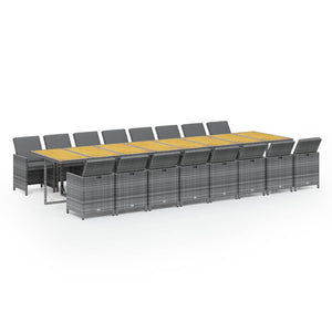 Matgrupp för trädgården med dynor 17 delar grå konstrotting