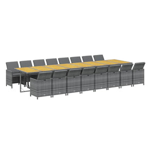 Matgrupp för trädgården med dynor 17 delar grå konstrotting