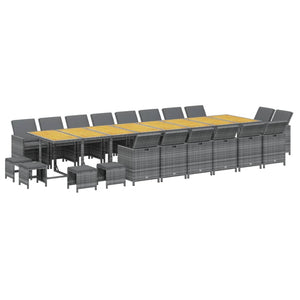 Matgrupp för trädgården med dynor 21 delar konstrotting grå