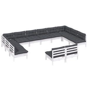 Loungegrupp med dynor 12 delar vit massiv furu