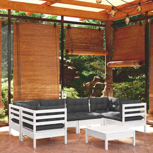 Loungegrupp med dynor 7 delar vit massiv furu