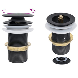 Handfat med kran och tryckavlopp svart härdat glas