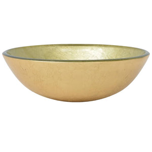 Handfat med kran och tryckavlopp guld härdat glas