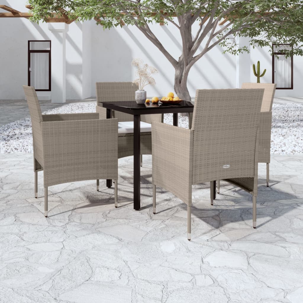 Matgrupp för trädgården med dynor 5 delar beige och svart