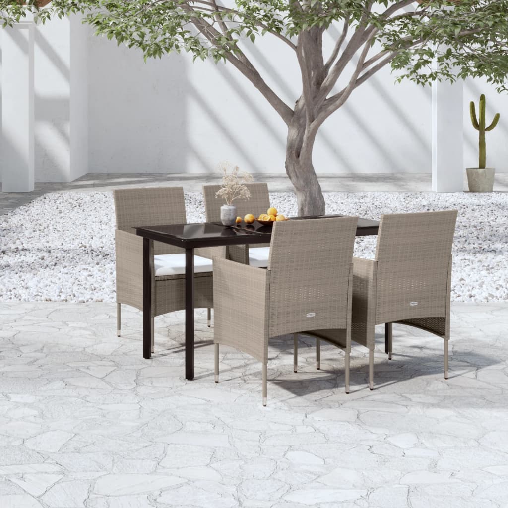 Matgrupp för trädgården med dynor 5 delar beige och svart