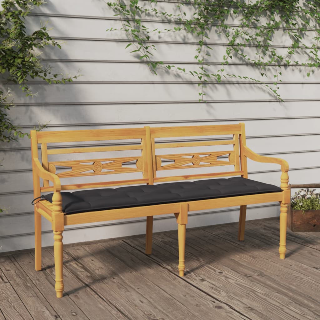 Bataviabänk med antracit dyna 150 cm massiv teak