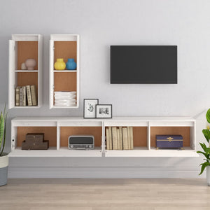 Tv-bänk 4 st vit massiv furu