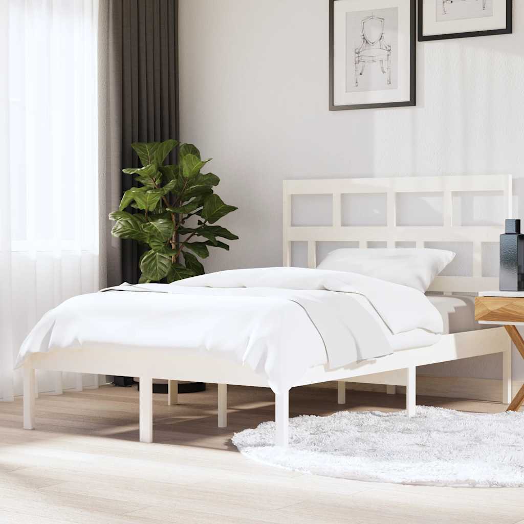 Sängram massivt trä 150x200 cm vit
