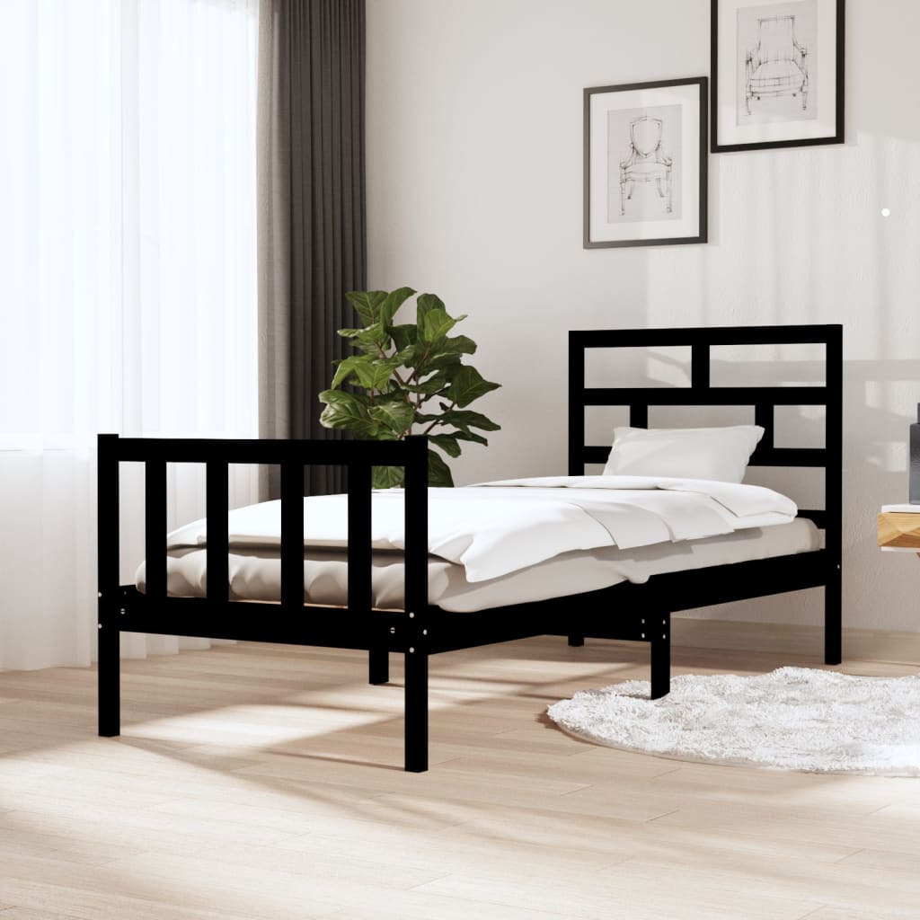 Sängram svart massiv furu 75x190 cm