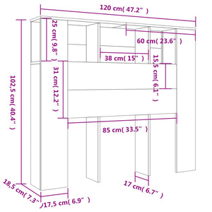 Sänggavel med förvaring rökfärgad ek 120x18,5x102,5 cm