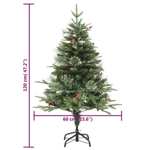 Belyst julgran med kottar grön 120 cm PVC&PE