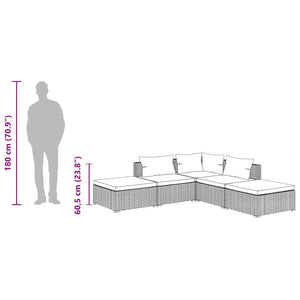 Loungegrupp för trädgården med dynor 5 delar konstrotting svart