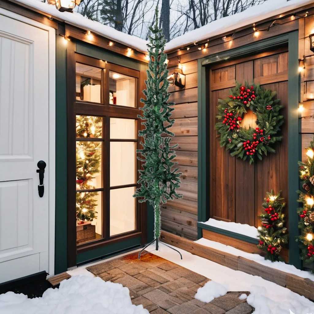 Smal halv plastgran med stativ grön 240 cm