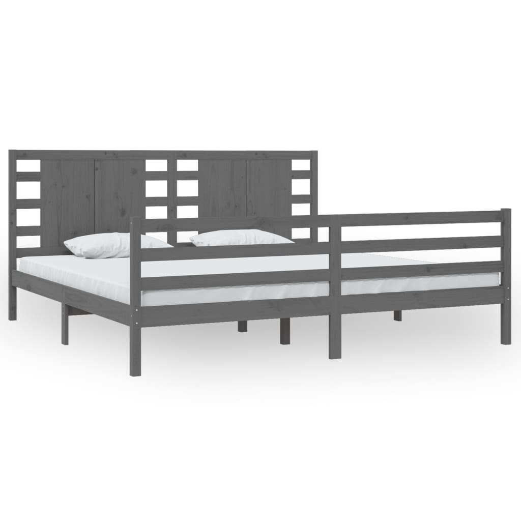 Sängram grå massiv furu 200x200 cm