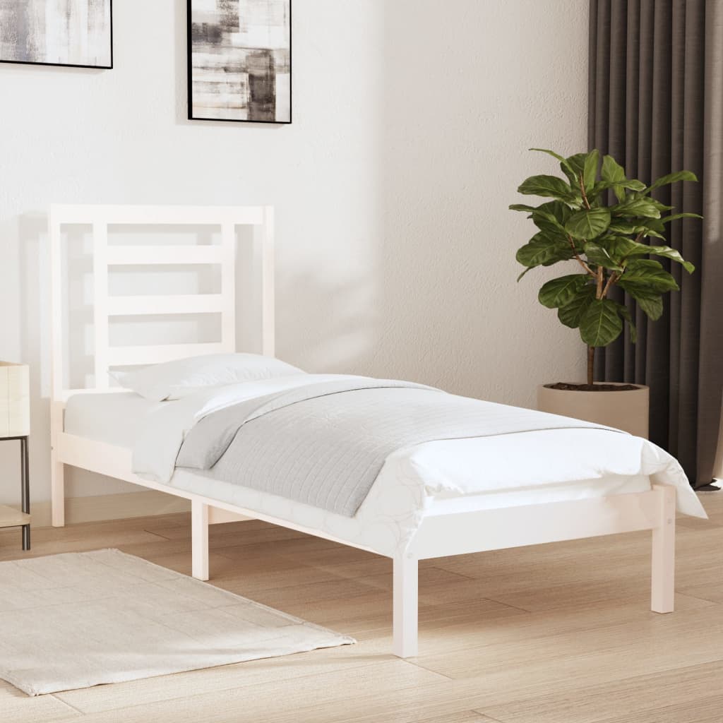 Sängram vit massivt trä 75x190 cm