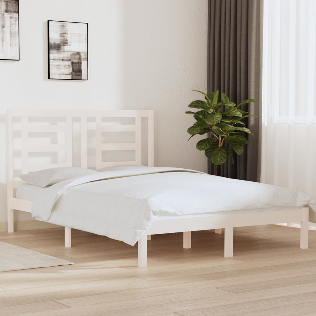 Sängram utan madrass vit 140x190 cm massiv furu