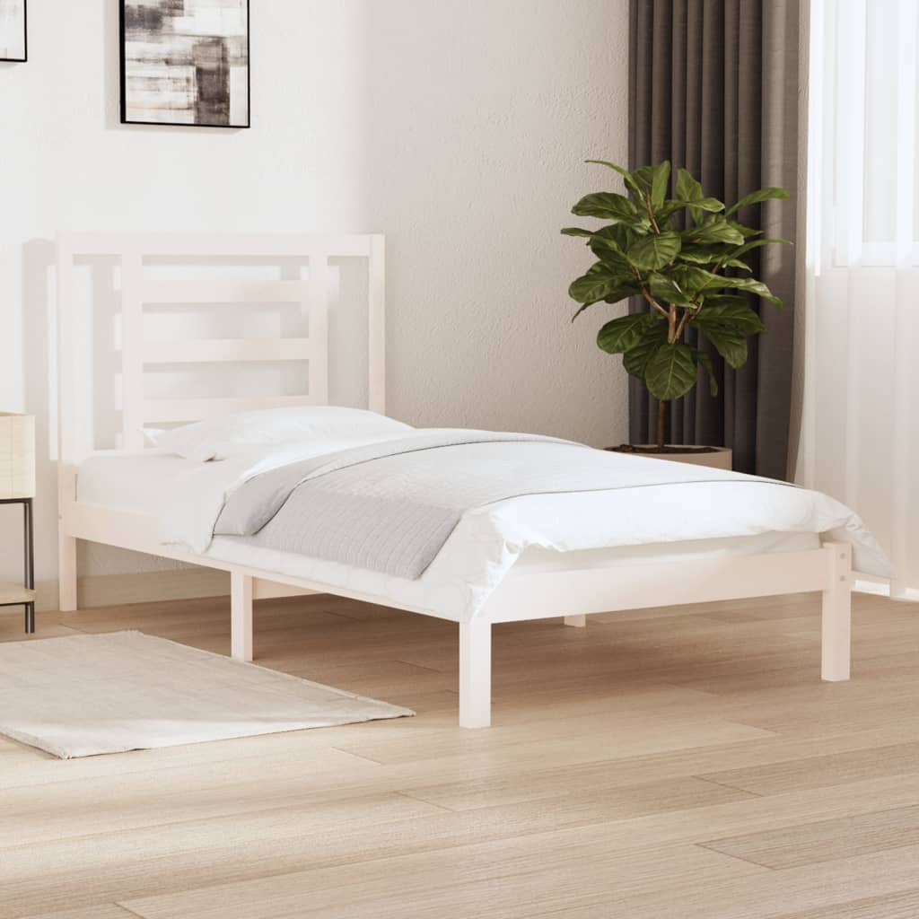 Sängram utan madrass vit 90x200 cm massiv furu