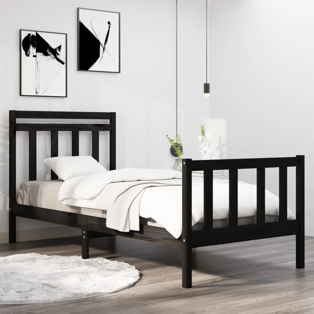 Sängram svart massiv furu 75x190 cm