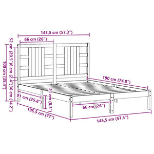 Sängram svart massivt trä 140x190 cm