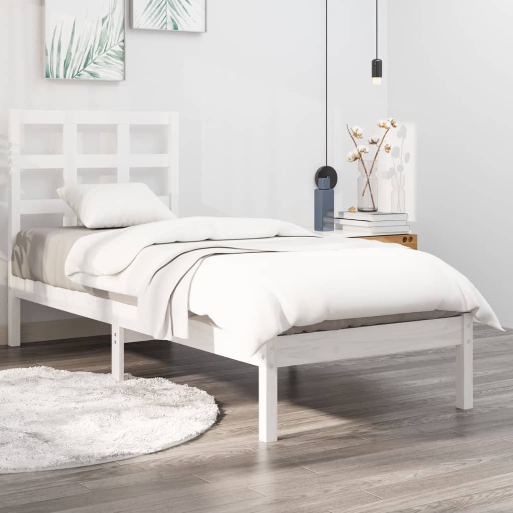 Sängram vit massivt trä 75x190 cm