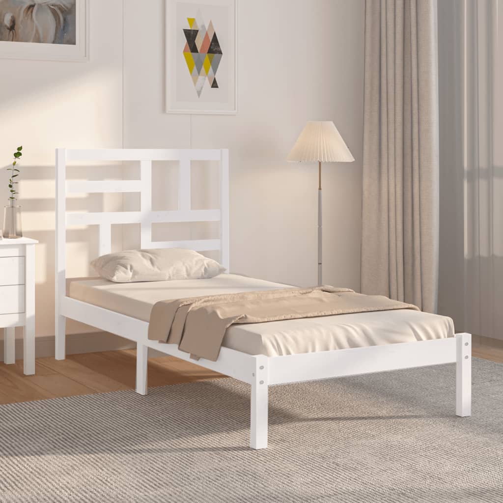 Sängram vit massivt trä 90x190 cm
