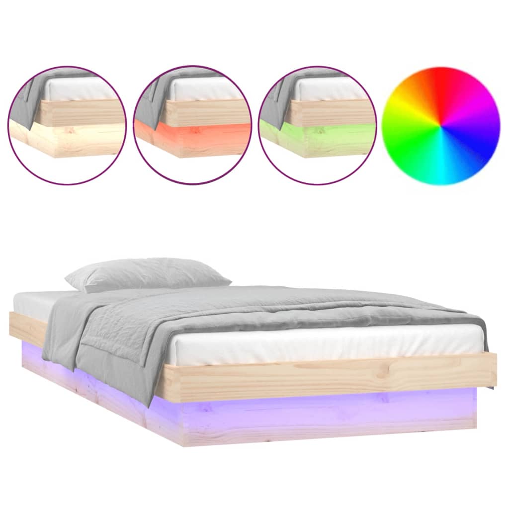 Sängram LED 90x200 cm massivt trä