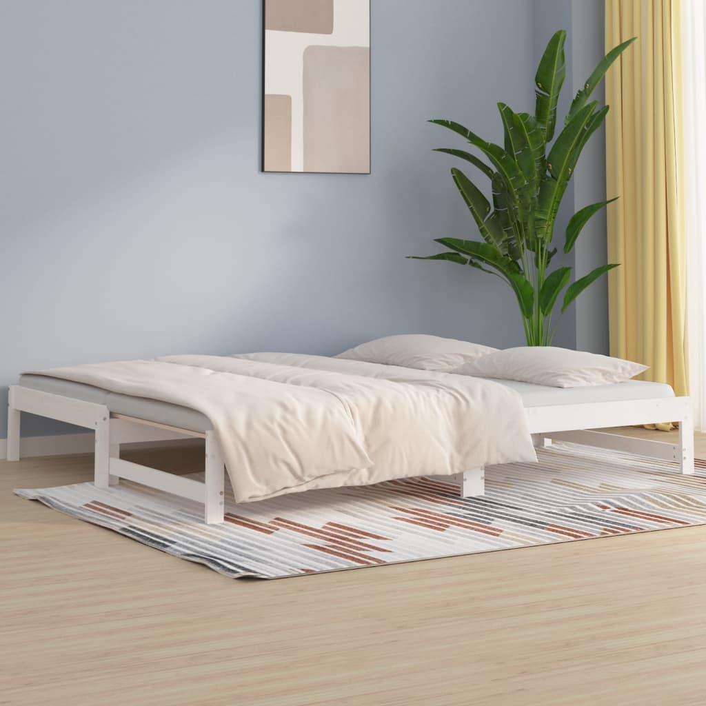 Utdragbar dagbädd vit 2x(80x200) cm massiv furu